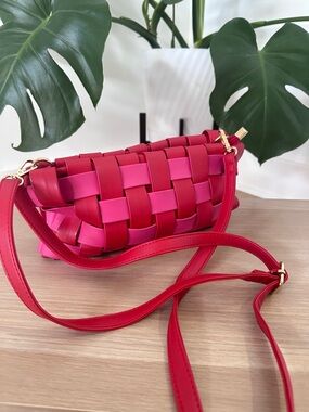 Anthropologie Pink and Red Woven Crossbody Bag